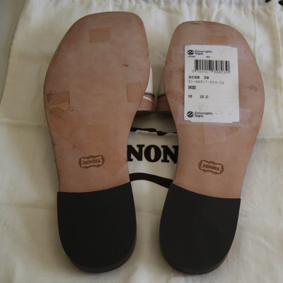 AGNONA Made in Italy Sandals Slides Flats Cream Leather Tan Canvas Size EU 38 - Picture 8 of 11